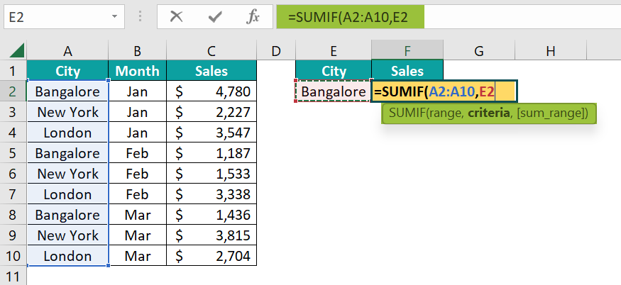 SUMIF Formula in Excel - Step 3