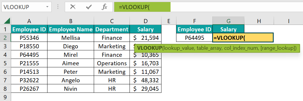 VLOOKUP Formula in Excel - Step 1
