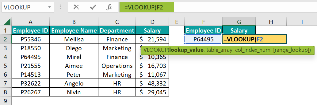 VLOOKUP Formula in Excel - Step 2