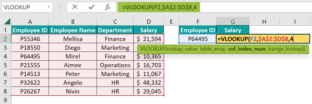 VLOOKUP Formula in Excel - Step 4