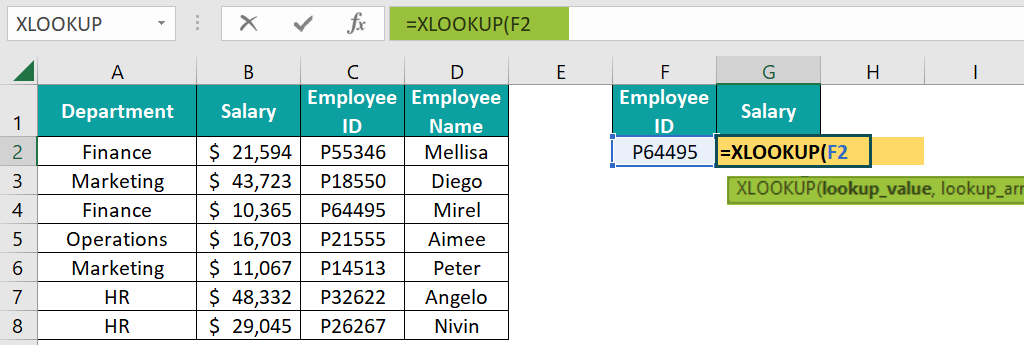 XLOOKUP Formula in Excel - Step 2