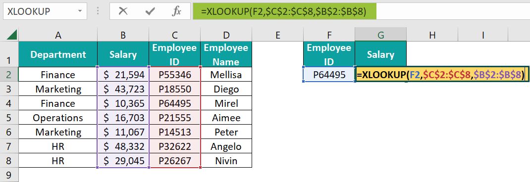 XLOOKUP Formula in Excel - Step 4