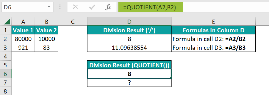 QUOTIENT Example - Step 1