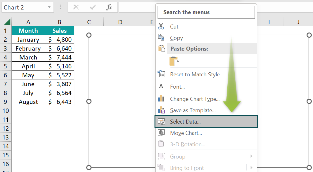 Customizing a blank chart using named range - Step 4