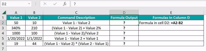 Excel Subtraction Formula - 2