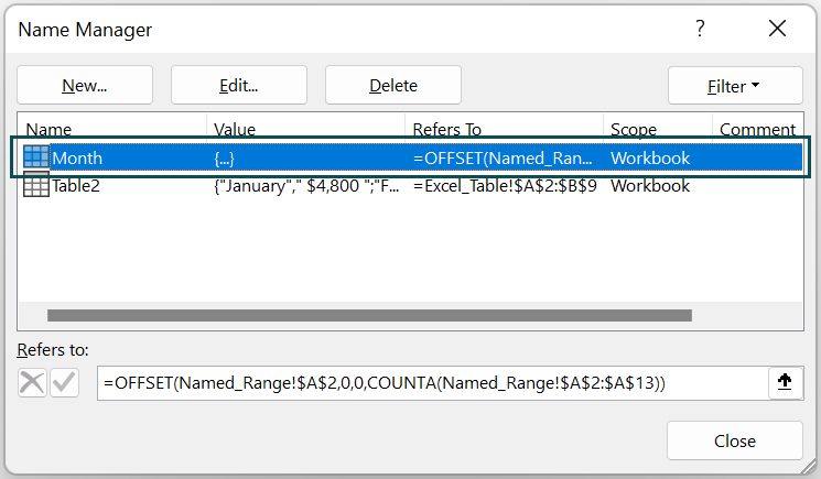 Using Named Range and Offset - Step 4