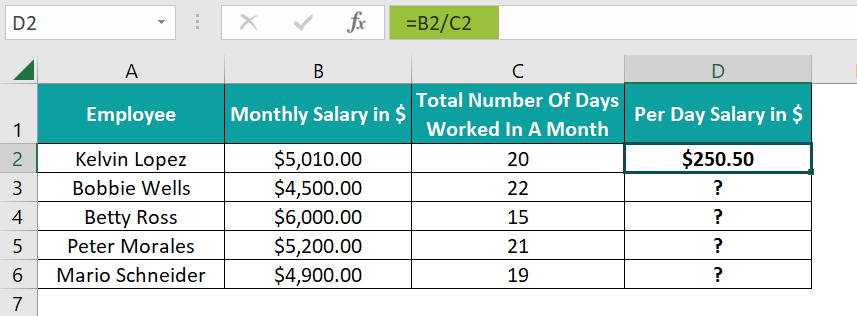 How to Divide Columns in Excel - Step 1