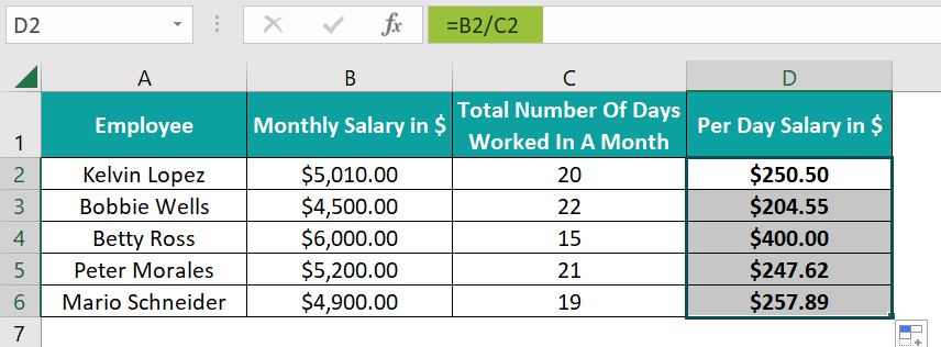 How to Divide Columns in Excel - Step 2