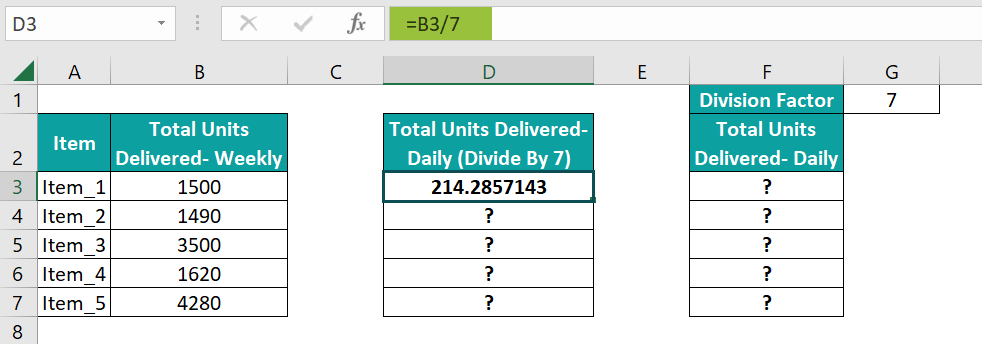 How to Divide a Column by a Number in Excel - Step 1
