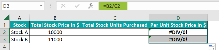 How to Handle #DIV/0! Error in Excel Divide - Step 1