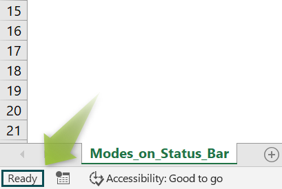 Status Bar in Excel - Ready Mode