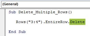 VBA Delete Row - Example 1 - Delete