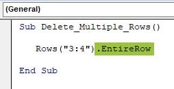 VBA Delete Row - Example 1 - EntireRow