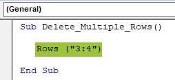 VBA Delete Row - Example 1 - row numbers