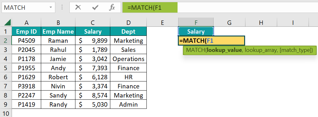 Basic Example - MATCH Function - Step 3
