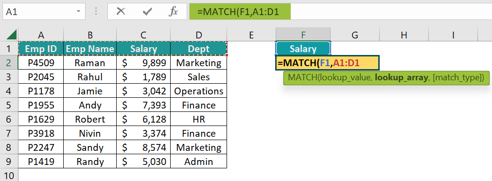 Basic Example - MATCH Function - Step 4