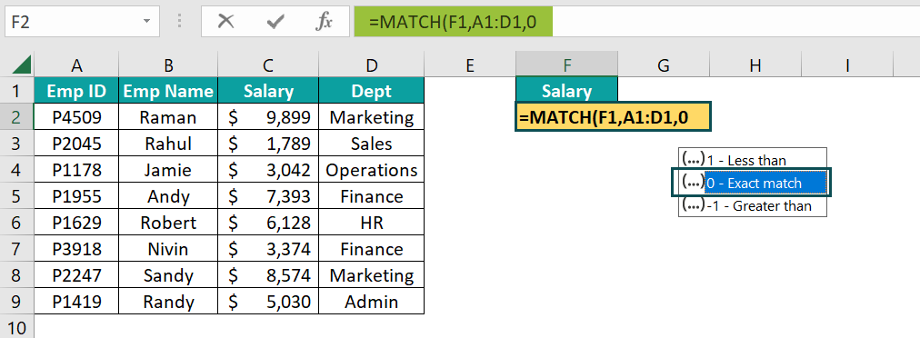 Basic Example - MATCH Function - Step 5