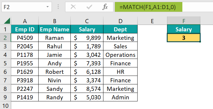 Basic Example - MATCH Function - Step 6