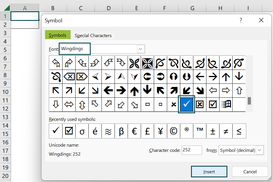 CheckMark in Excel (Examples)  How to insert checkmark symbol?