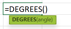 DEGREES Function In Excel - Formula Syntax