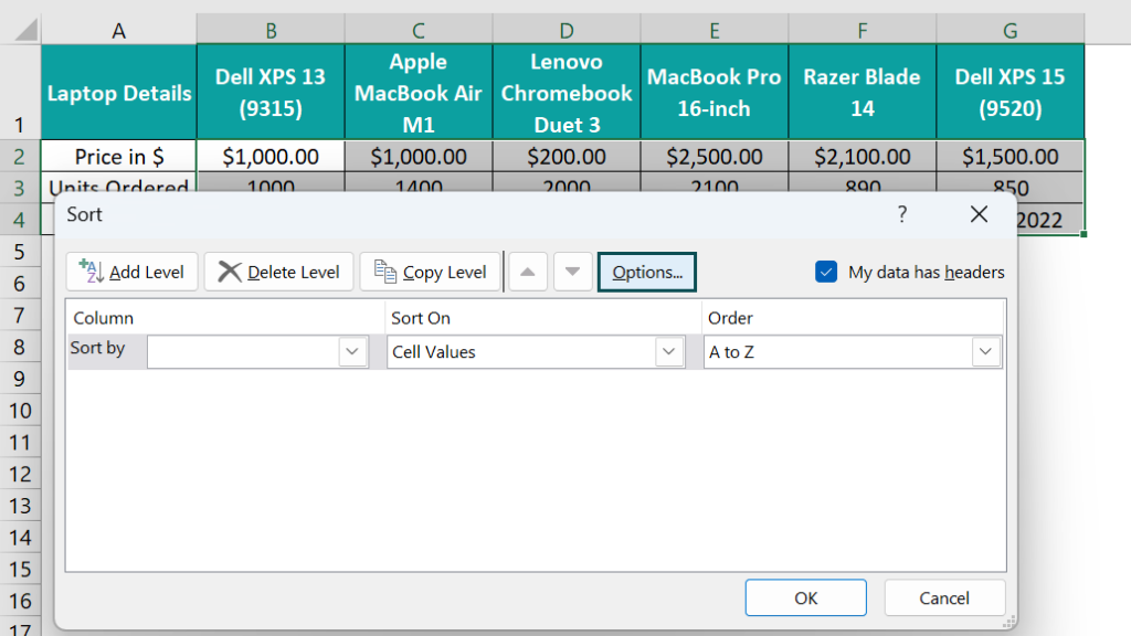 Column sort in excel step by step examples how to sort 