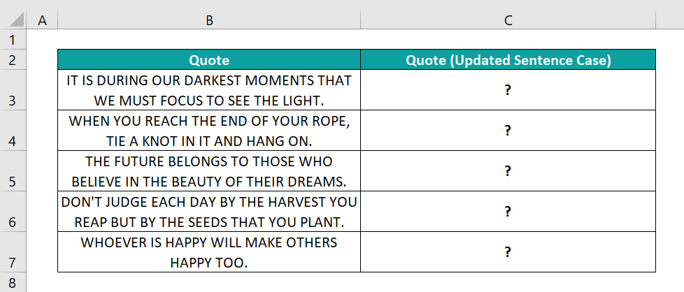 Excel Sentence Case - Example 1
