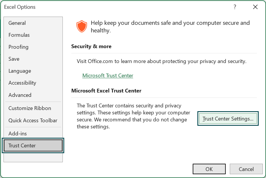 How to enable Macros Security Settings - Step 3