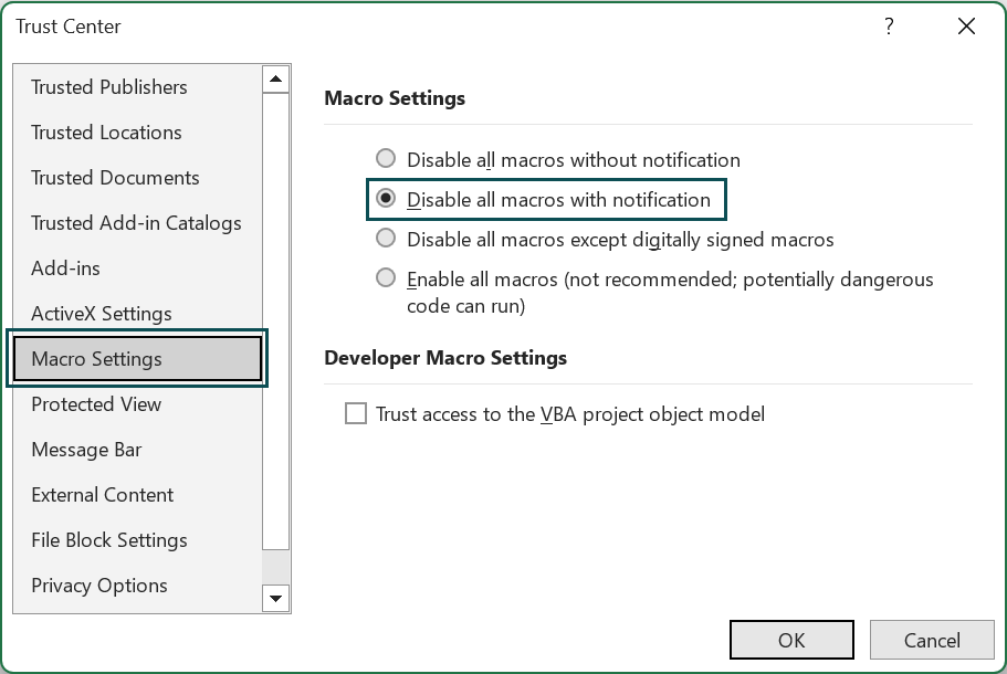 How to enable Macros Security Settings - Step 4