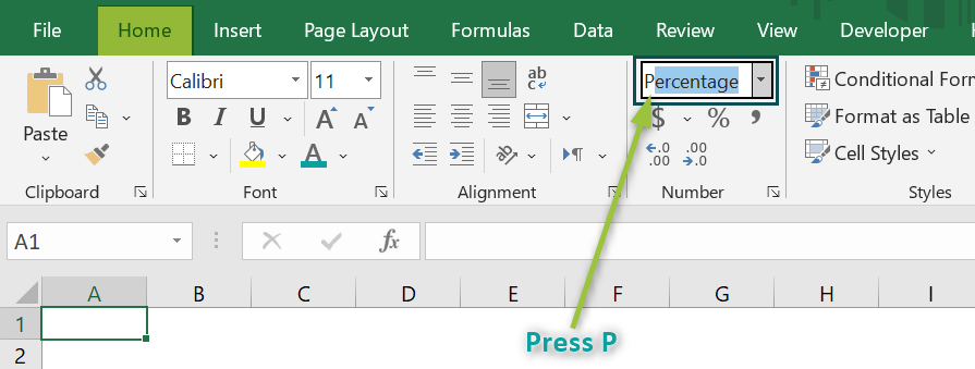 Percentage In Excel - Access from Home tab - 2