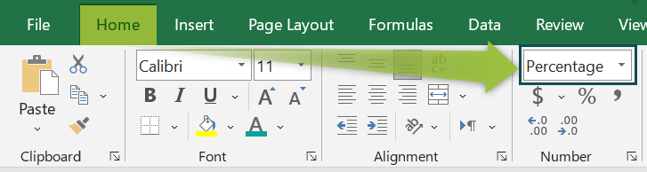 Percentage In Excel - Access from the Excel ribbon - 1
