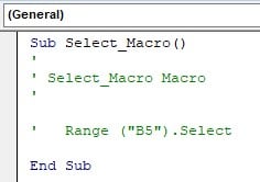 VBA Select cell Example 1 - Step 4 - Module