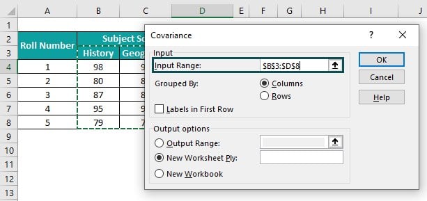 Covariance Matrix In Excel - Basic Example - Step 3