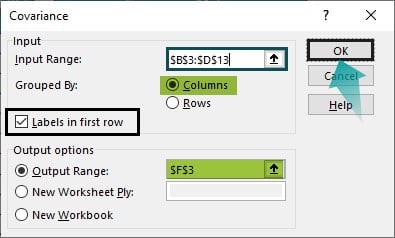 Covariance Matrix In Excel - Example 1 - Step 3