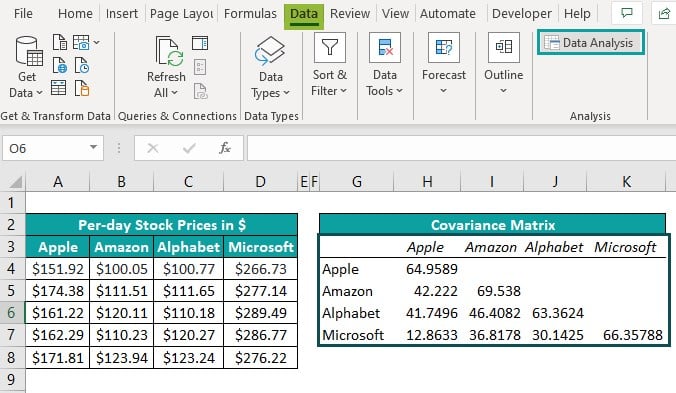 Covariance Matrix In Excel Intro Example-Output