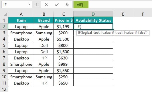 Excel Commands Example 2 - Step 1