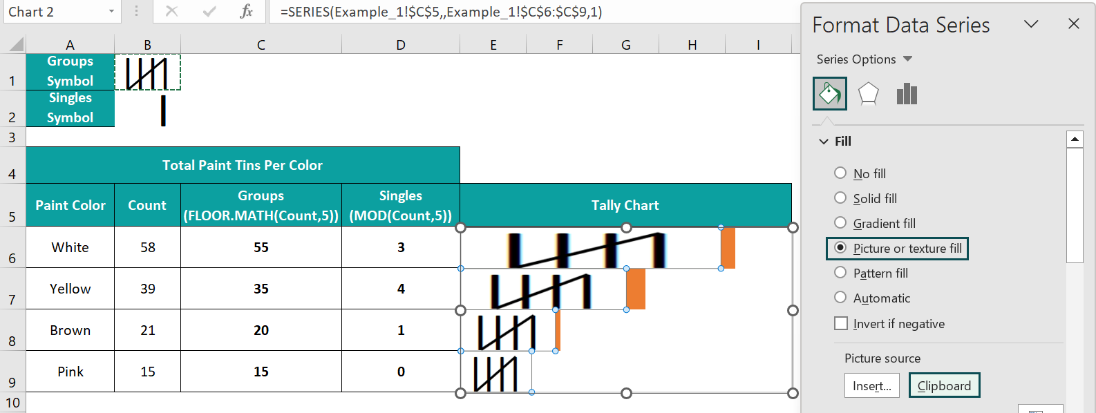 Excel Tally Chart - Example 1 - Step 8b