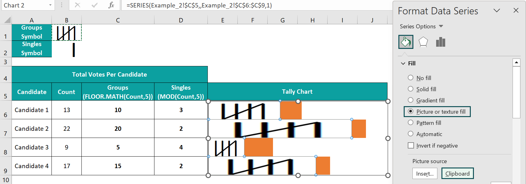 Excel Tally Chart - Example 2 - Step 8b