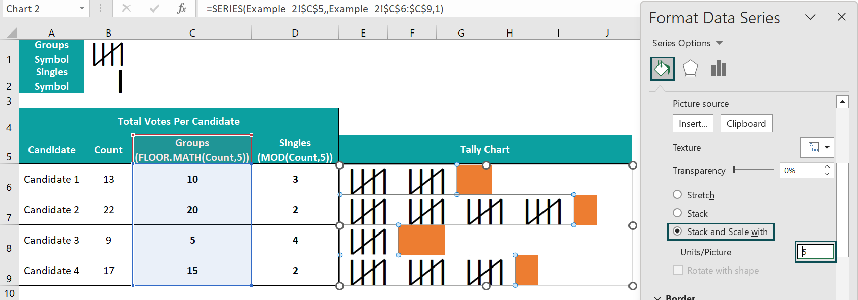 Excel Tally Chart - Example 2 - Step 8c