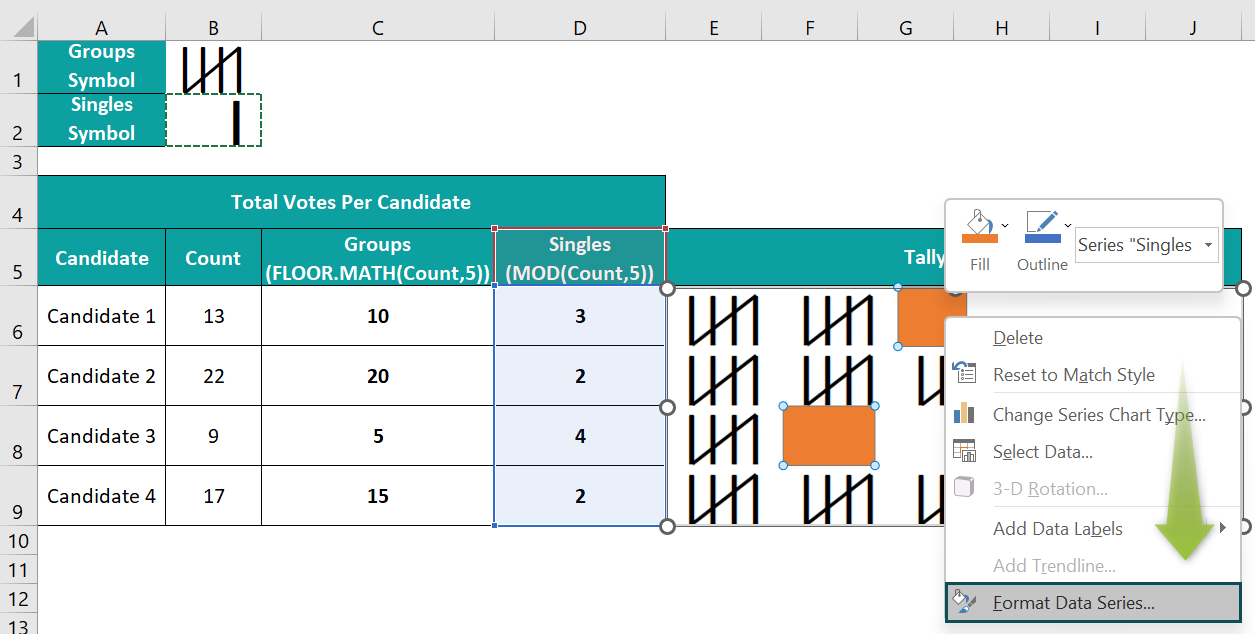Excel Tally Chart - Example 2 - Step 9a