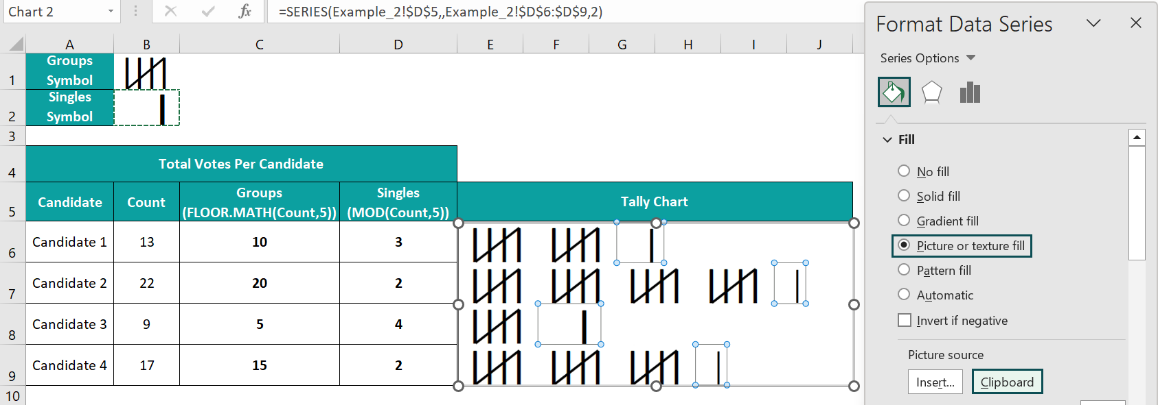 Excel Tally Chart - Example 2 - Step 9b
