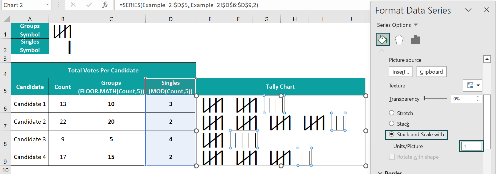 Excel Tally Chart - Example 2 - Step 9c