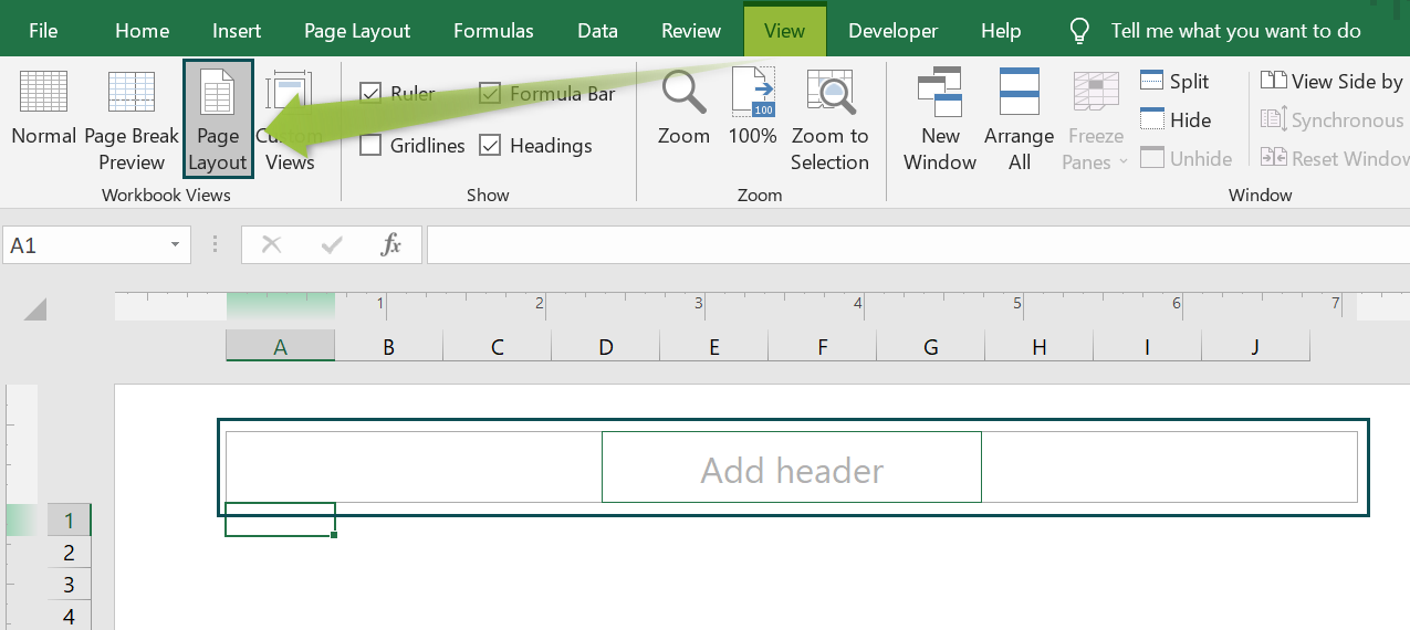 How to Insert Page Numbers in Excel - Example 1