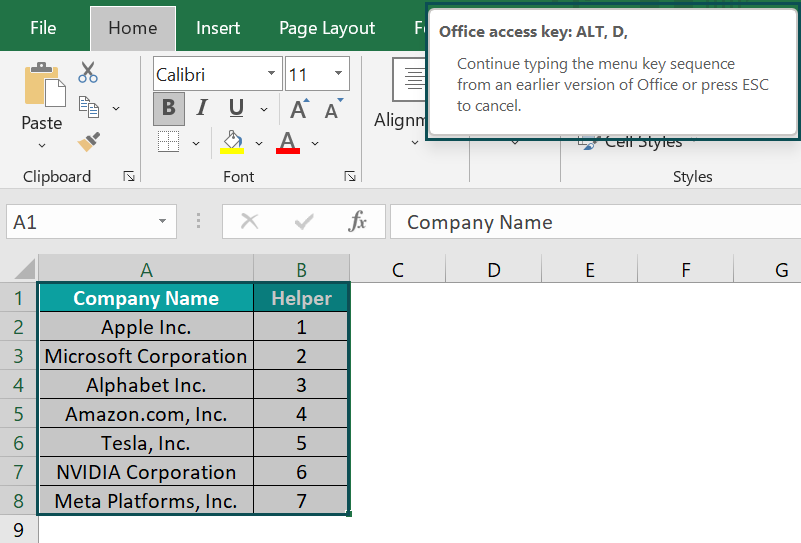 Example 1 - Using Simple Sort Method - Step 2a