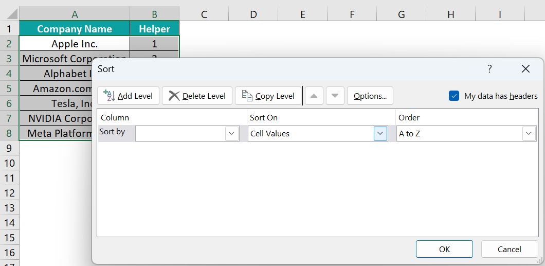 Example 1 - Using Simple Sort Method - Step 2b