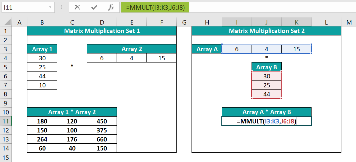 Example 3- Matrix Multiplication Between Arrays with Single Column and A Single Row - Step 4