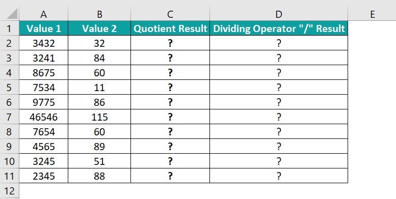 Quotient Function in Excel - Example 2