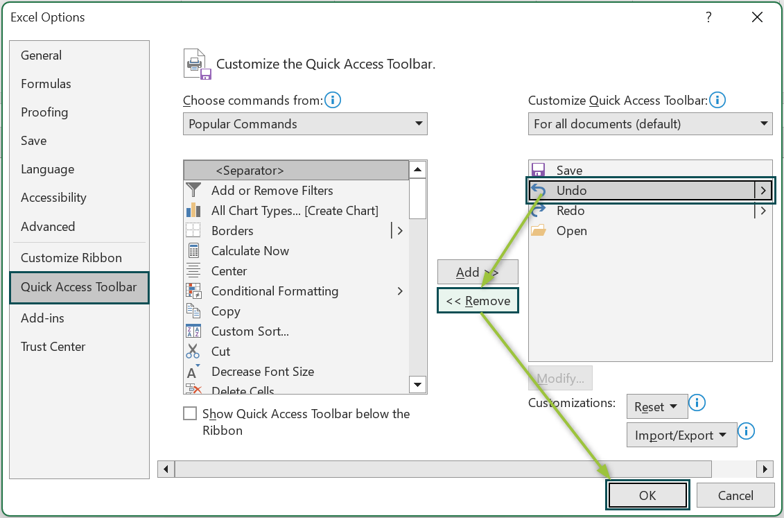 Deleting features from the toolbar - Step 2