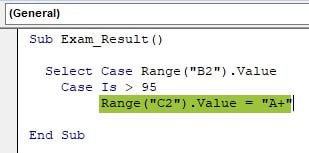 VBA Case Statement - Example 1 - Step 5