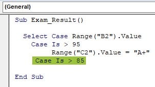 VBA Case Statement - Example 1 - Step 6