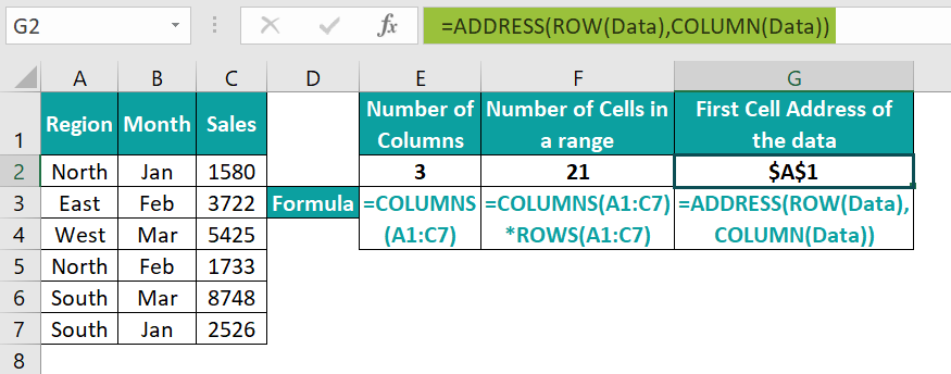 Example 3 - Address of the first cell in a range - Step 23